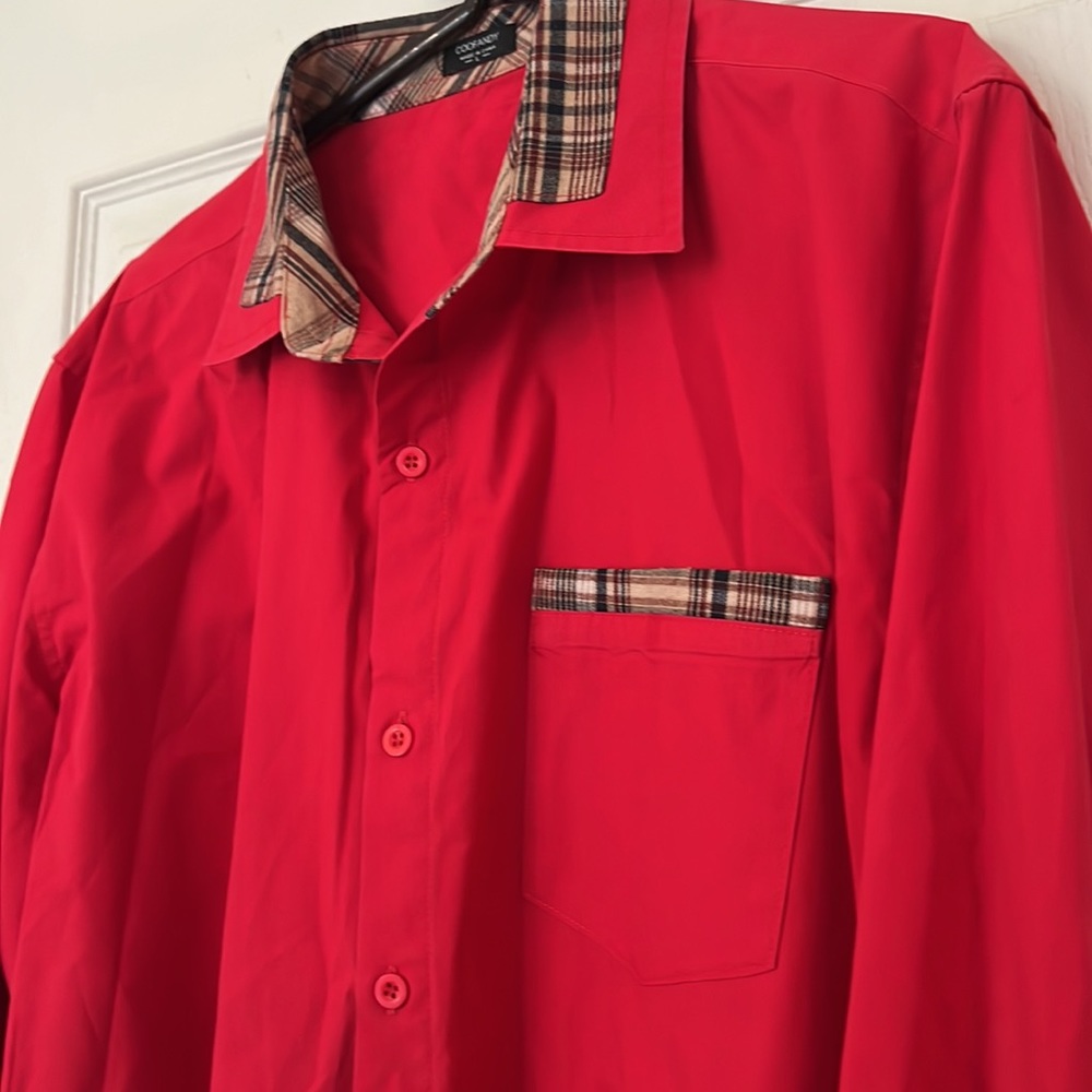 Coofandy men’s Red boho shirt with‎ plaid coltans cuffs like new condition